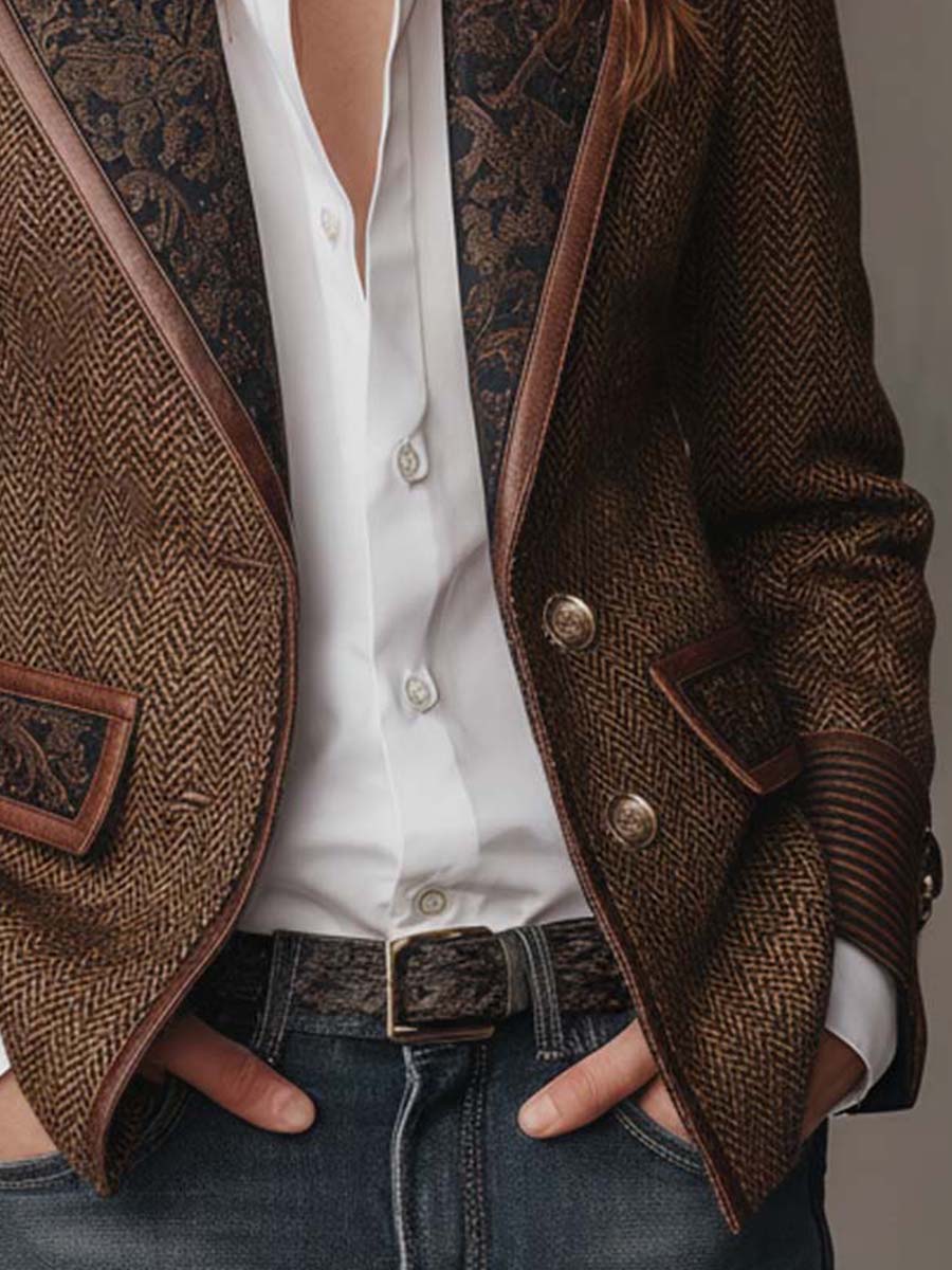 Hollis & June | Alessia Herringbone Panel Blazer