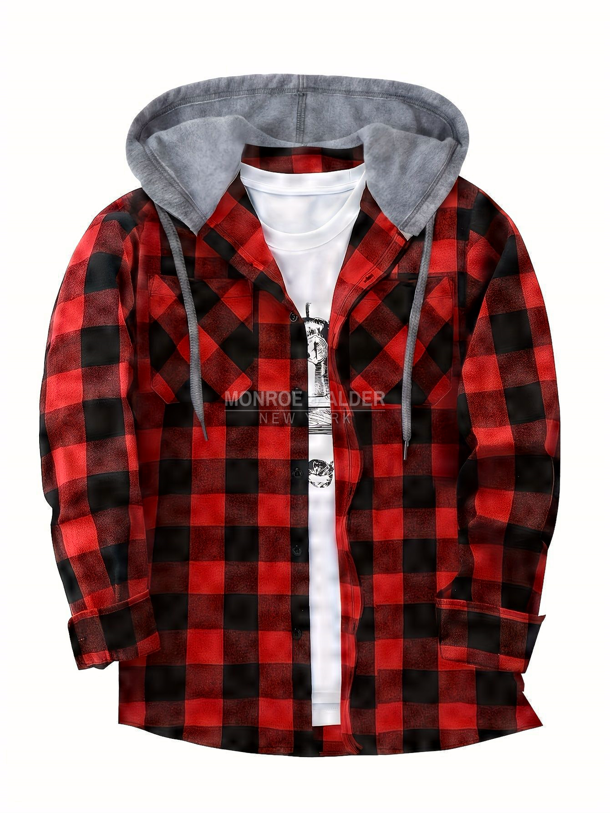 Hollis & June | Dalton Hooded Plaid Shirt Jacket