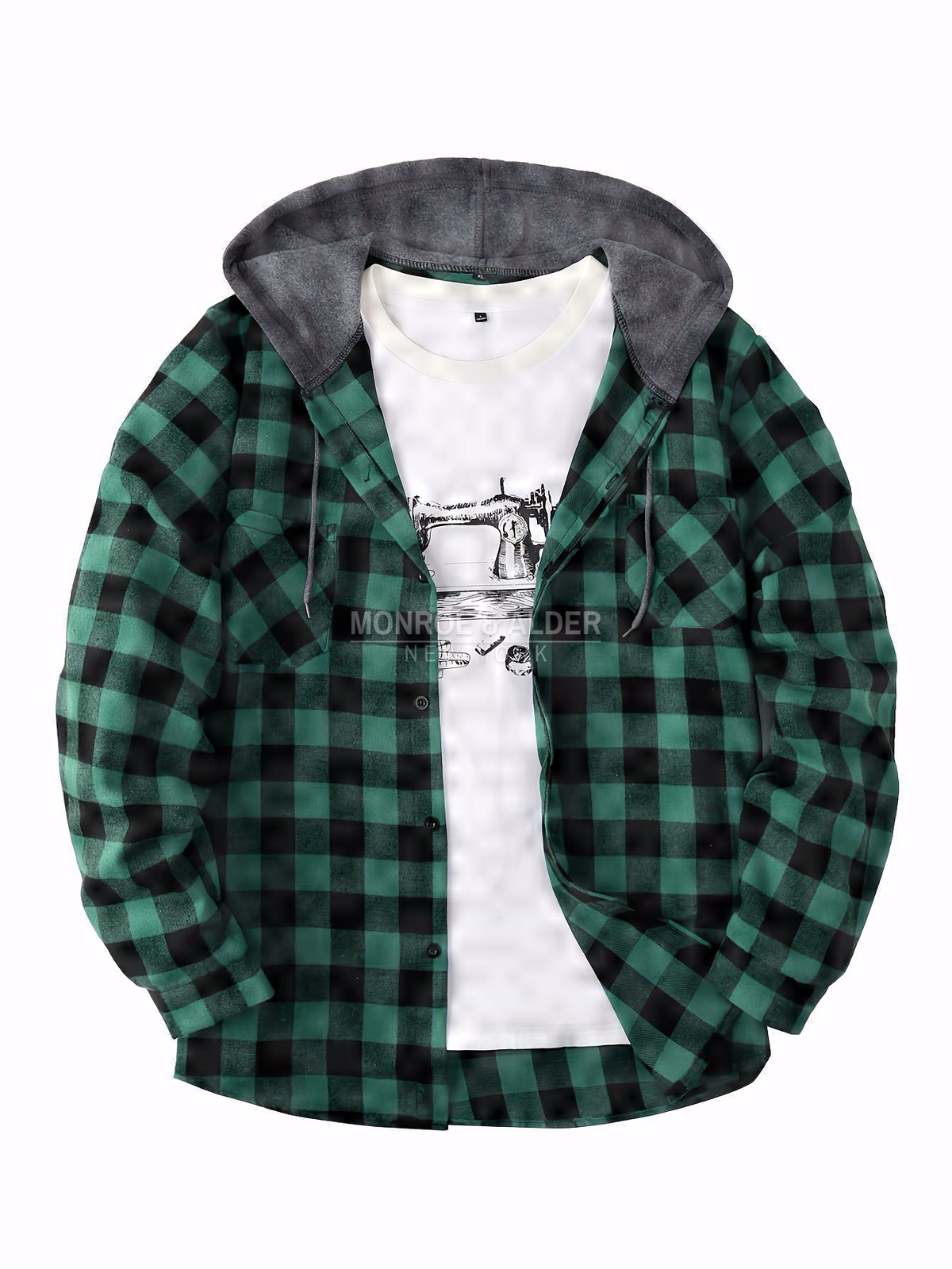 Hollis & June | Dalton Hooded Plaid Shirt Jacket