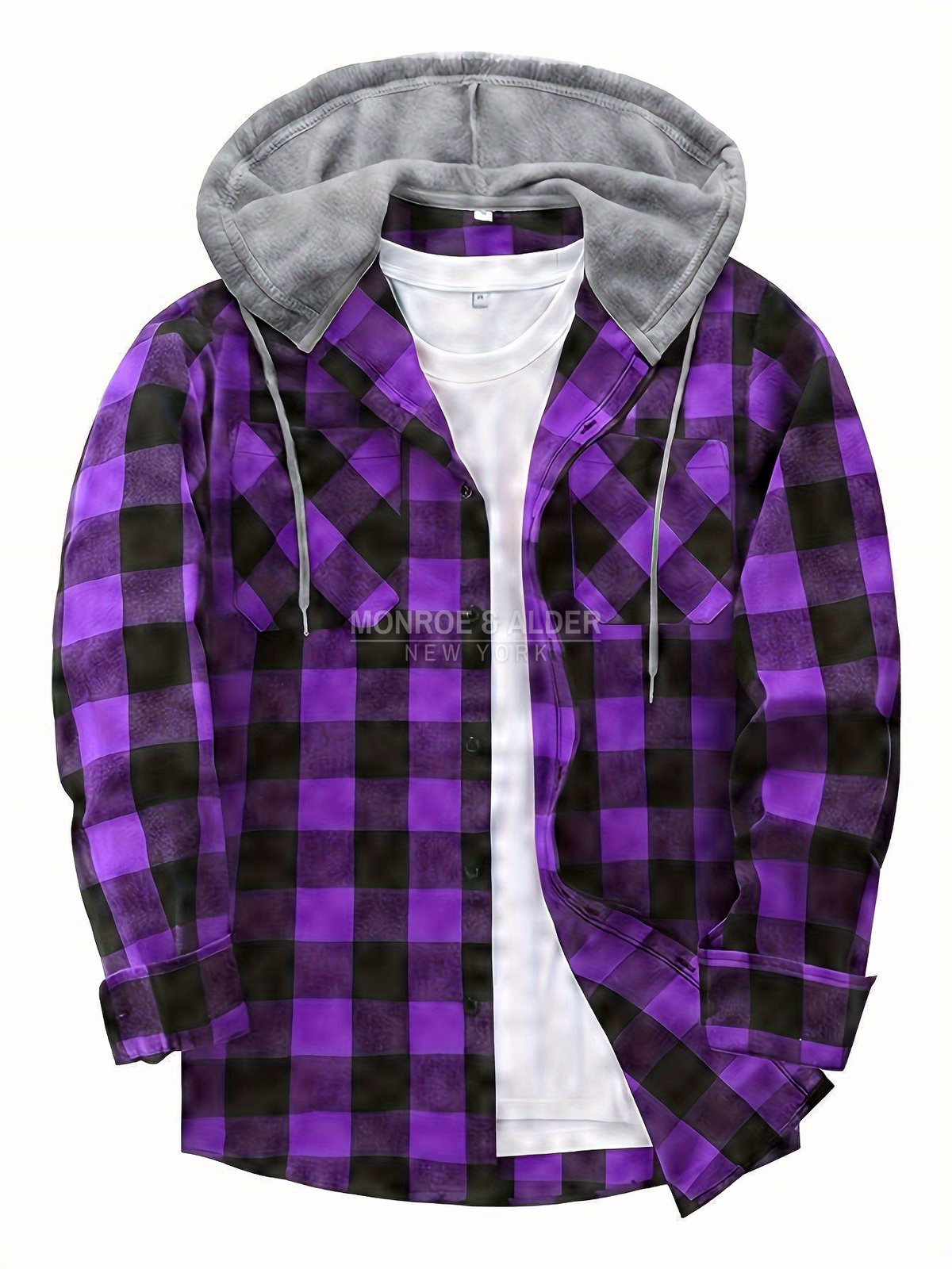 Hollis & June | Dalton Hooded Plaid Shirt Jacket