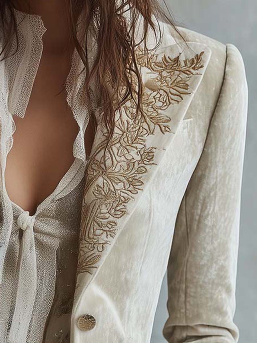 Hollis & June | Jenna Ivory Embroidered Blazer