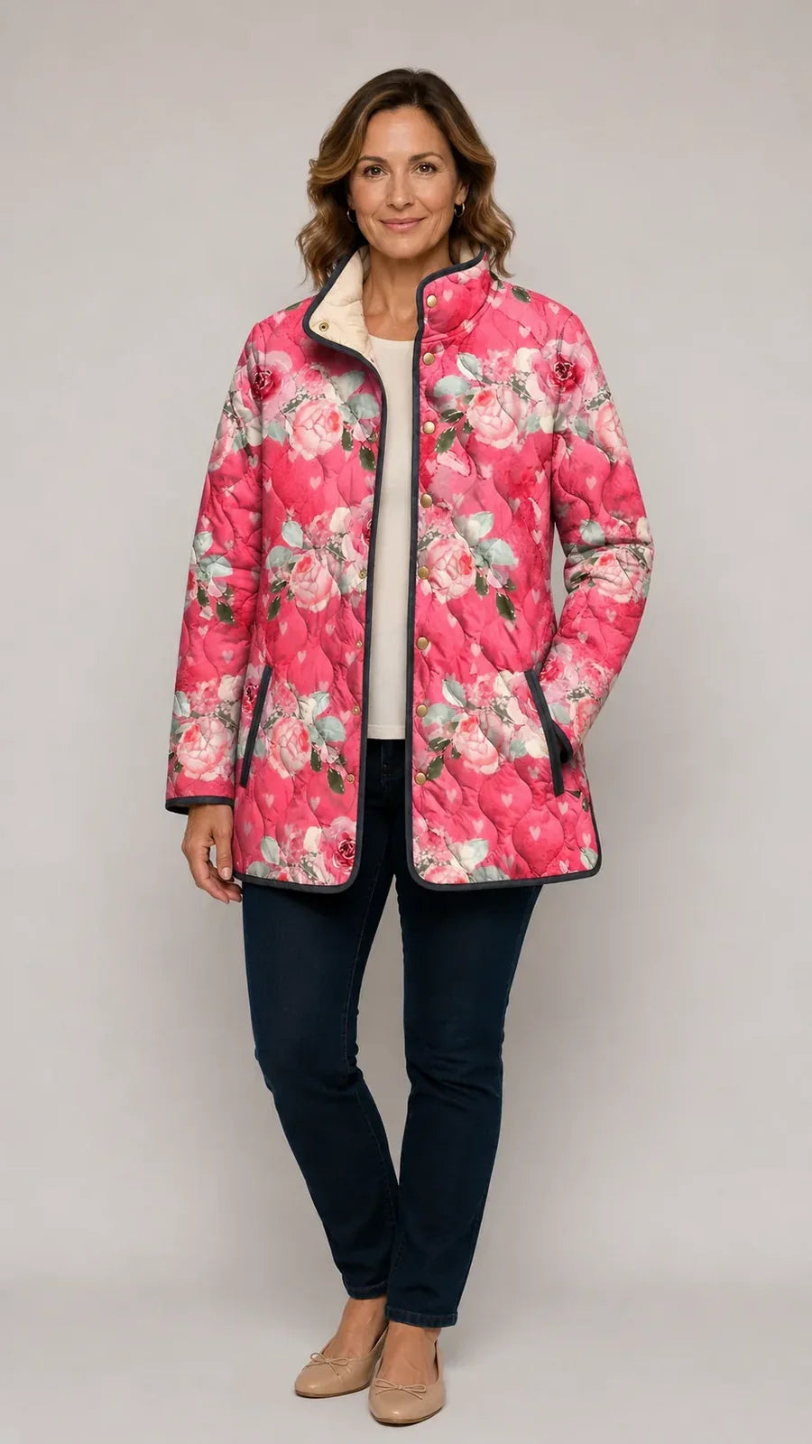 Hollis & June | Freya Pink Floral Quilted Jacket