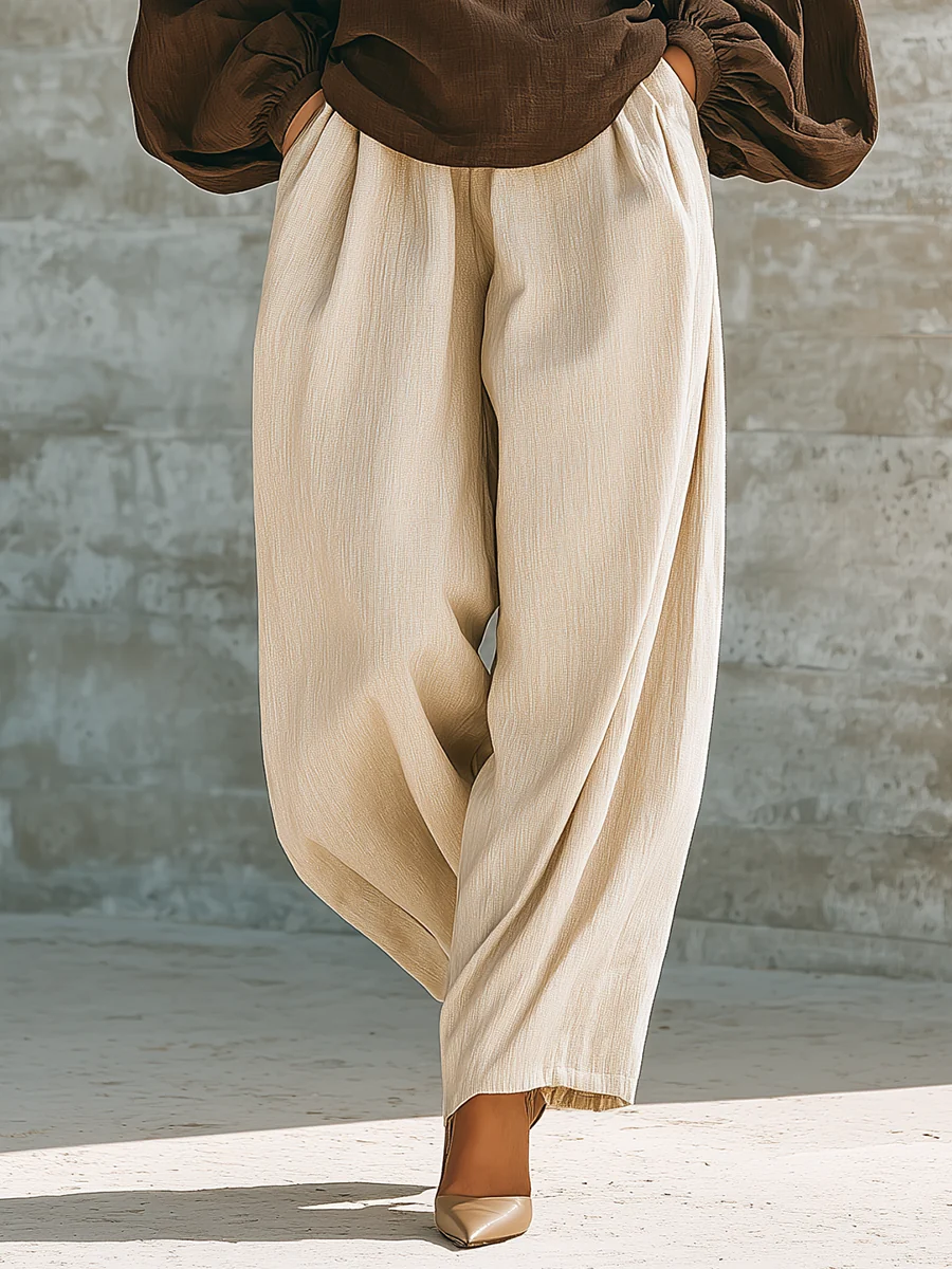 Hollis & June | Brown Long Sleeve Top & Wide-Leg Trouser Set