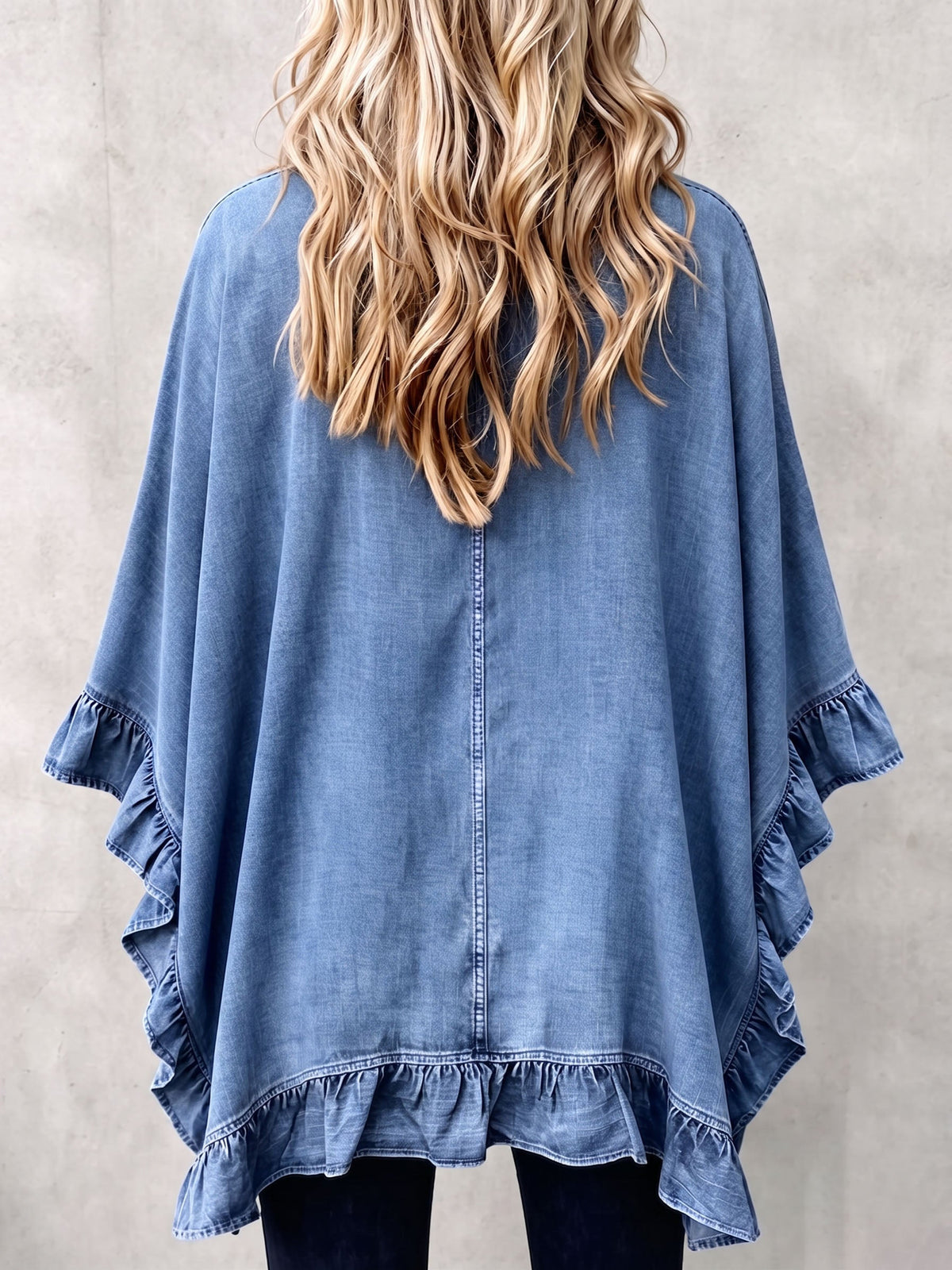 Hollis & June | Corinne Boho Denim Ruffle Cardigan