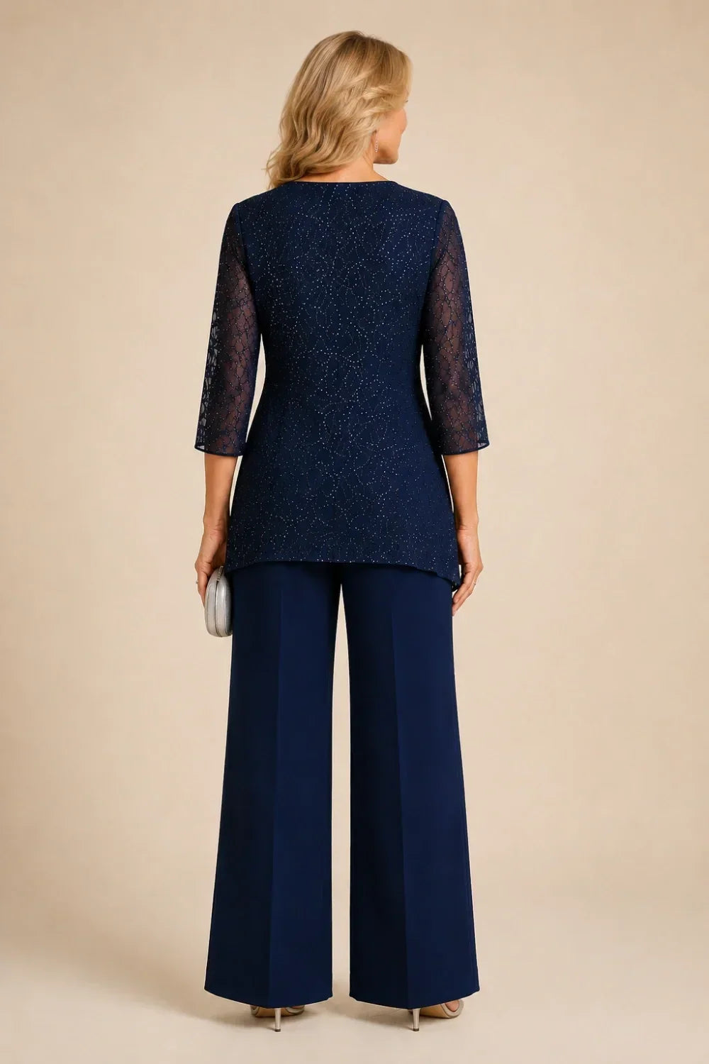 Hollis & June | Beaded Lace Wide-Leg Pant Suit