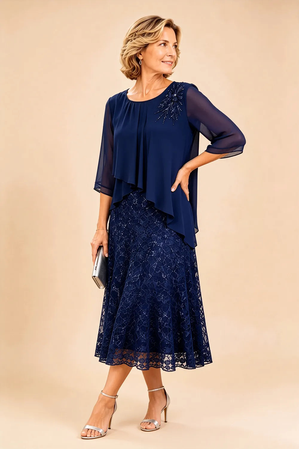 Hollis & June | Lace Overlay Chiffon Dress