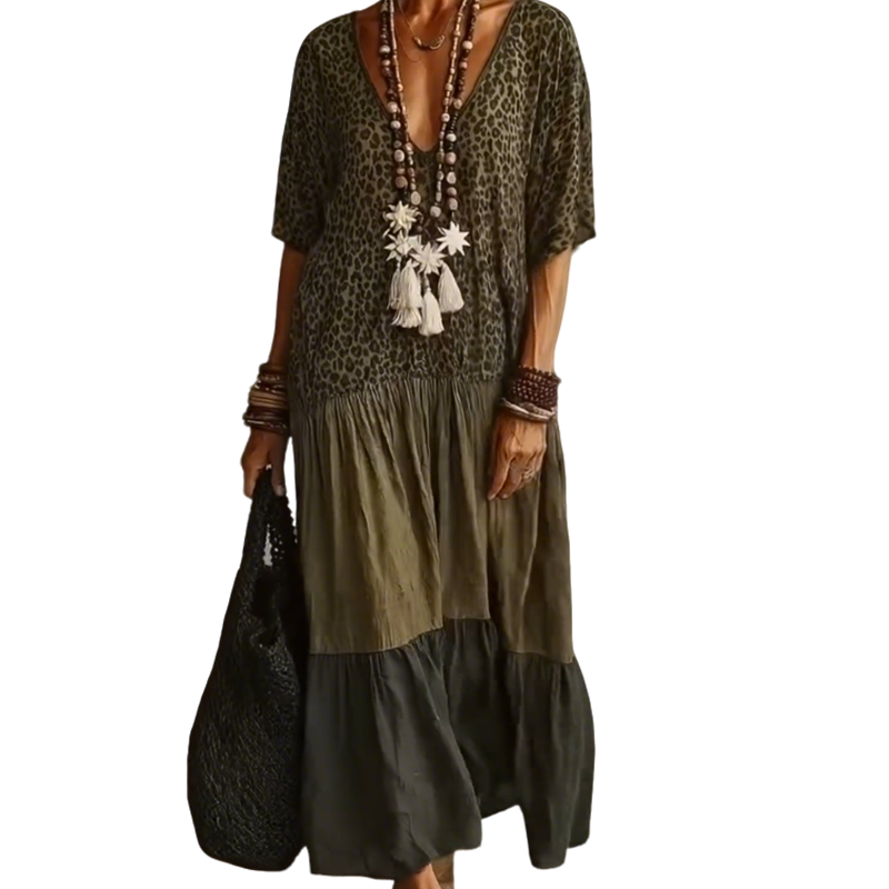 Hollis & June | Leopard Print Tiered Maxi Dress