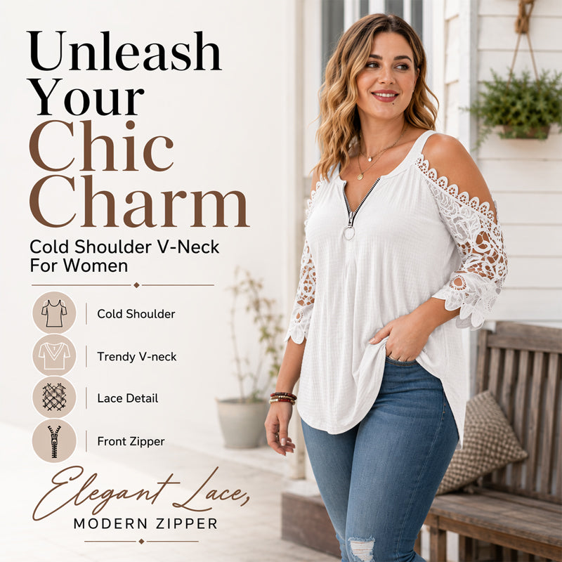 Hollis & June | Lace Cold-Shoulder Zip Top