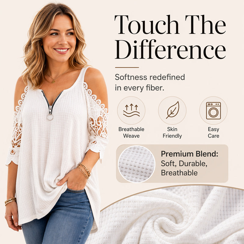 Hollis & June | Lace Cold-Shoulder Zip Top