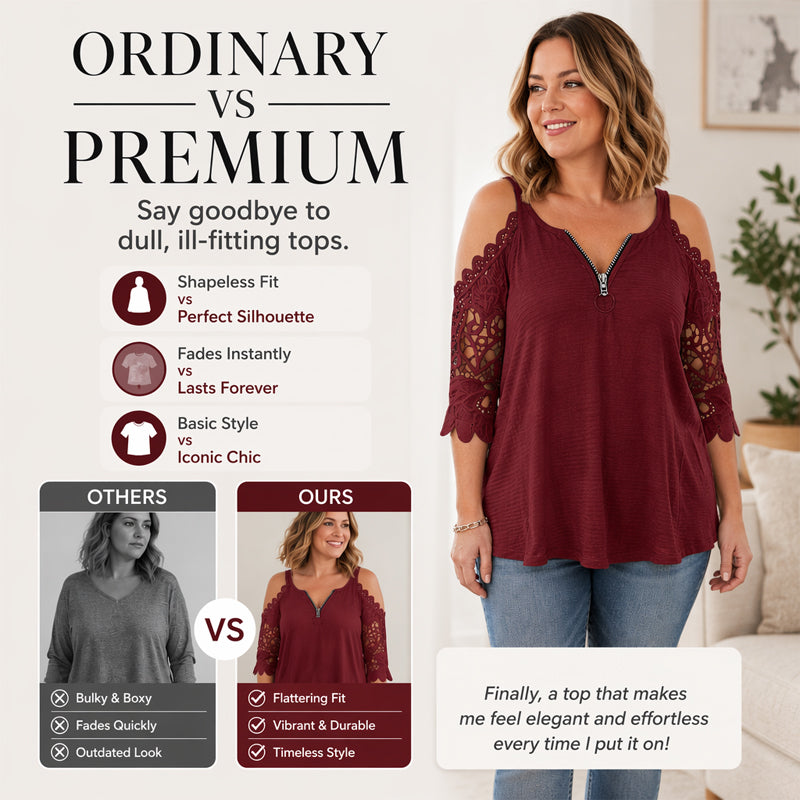 Hollis & June | Lace Cold-Shoulder Zip Top
