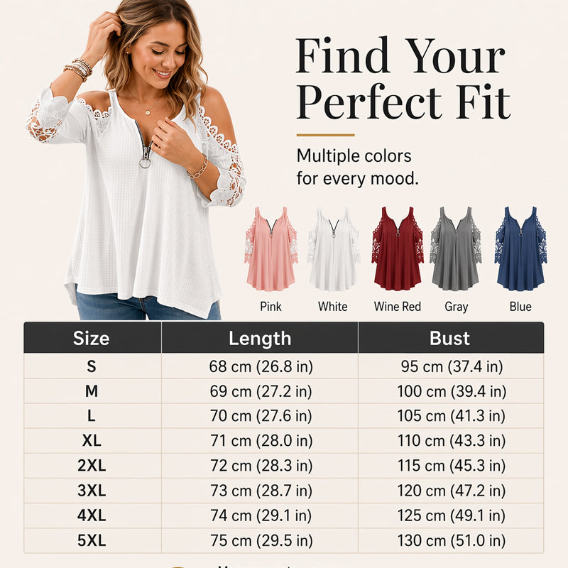 Hollis & June | Lace Cold-Shoulder Zip Top