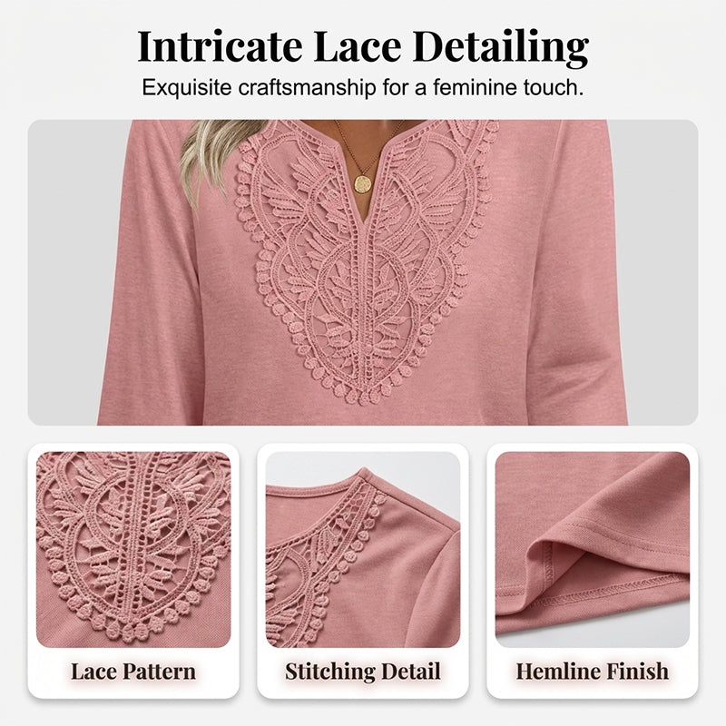 Hollis & June | Lace-Trim V-Neck Tunic Top
