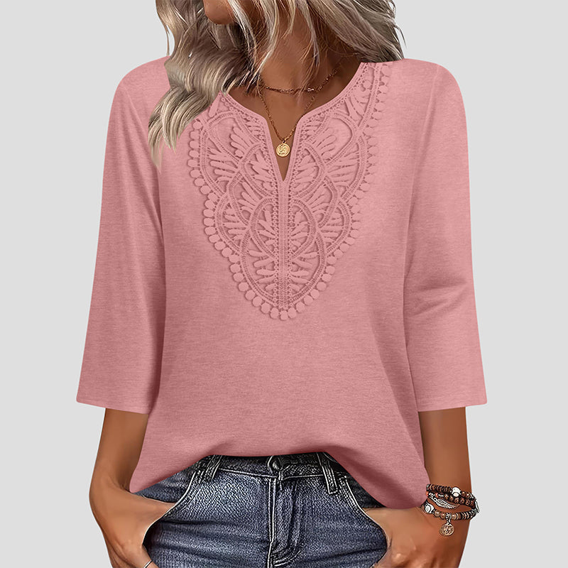 Hollis & June | Lace-Trim V-Neck Tunic Top