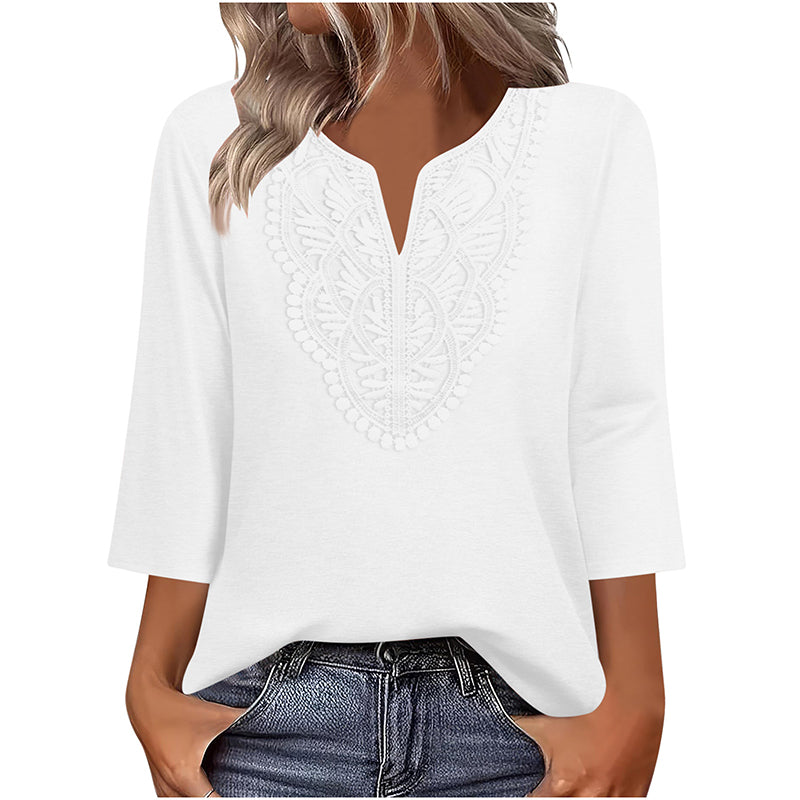 Hollis & June | Lace-Trim V-Neck Tunic Top