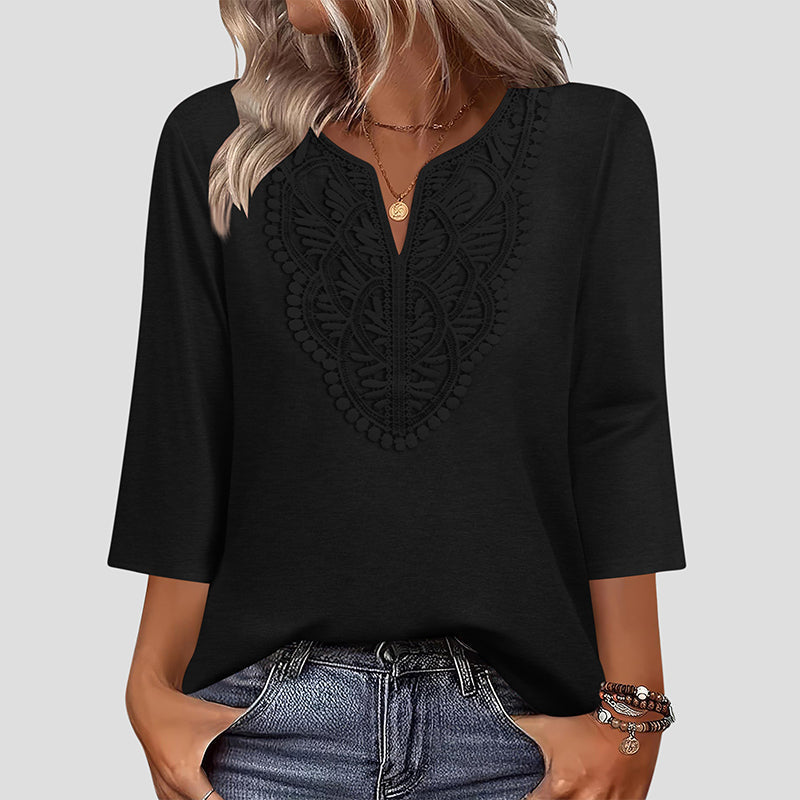 Hollis & June | Lace-Trim V-Neck Tunic Top