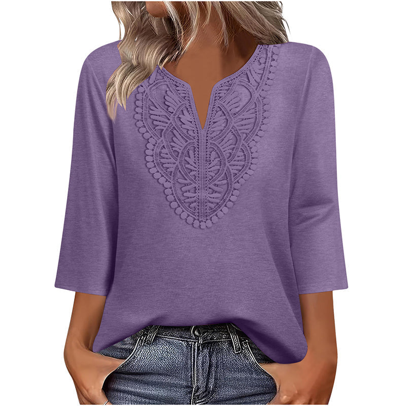 Hollis & June | Lace-Trim V-Neck Tunic Top