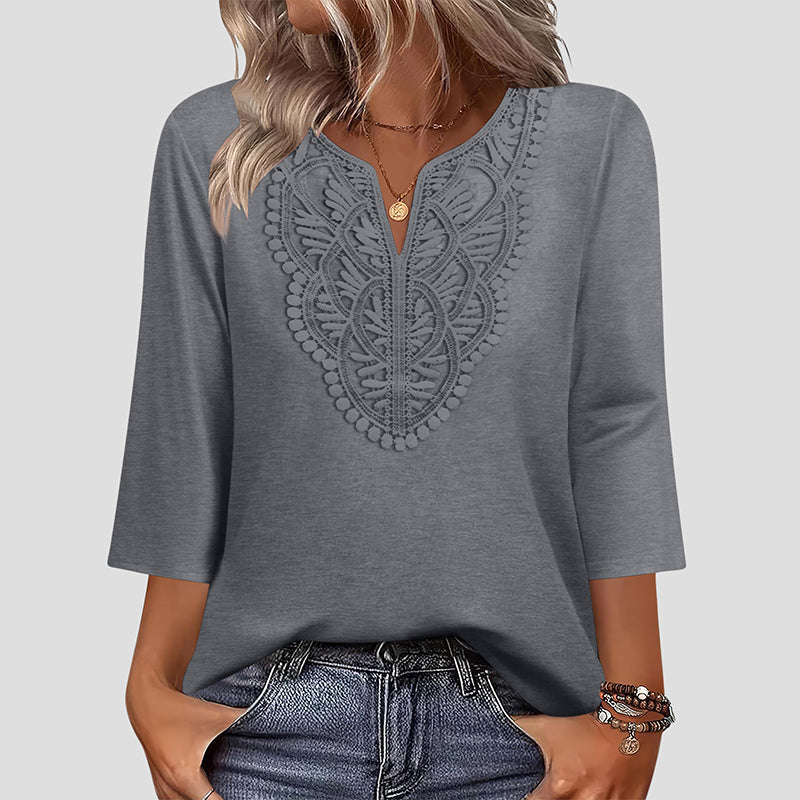 Hollis & June | Lace-Trim V-Neck Tunic Top