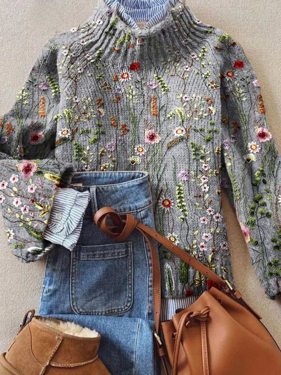 Hollis & June | Phoebe Floral Embroidered Turtleneck