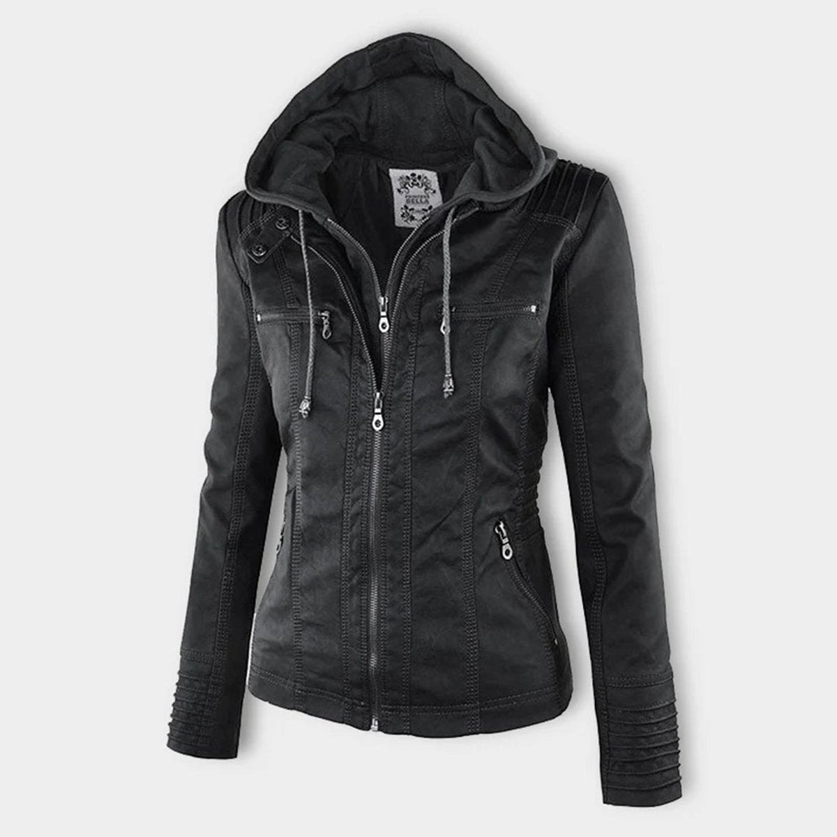 Hollis & June | Lucinda Hooded Moto Jacket with Removable Hood