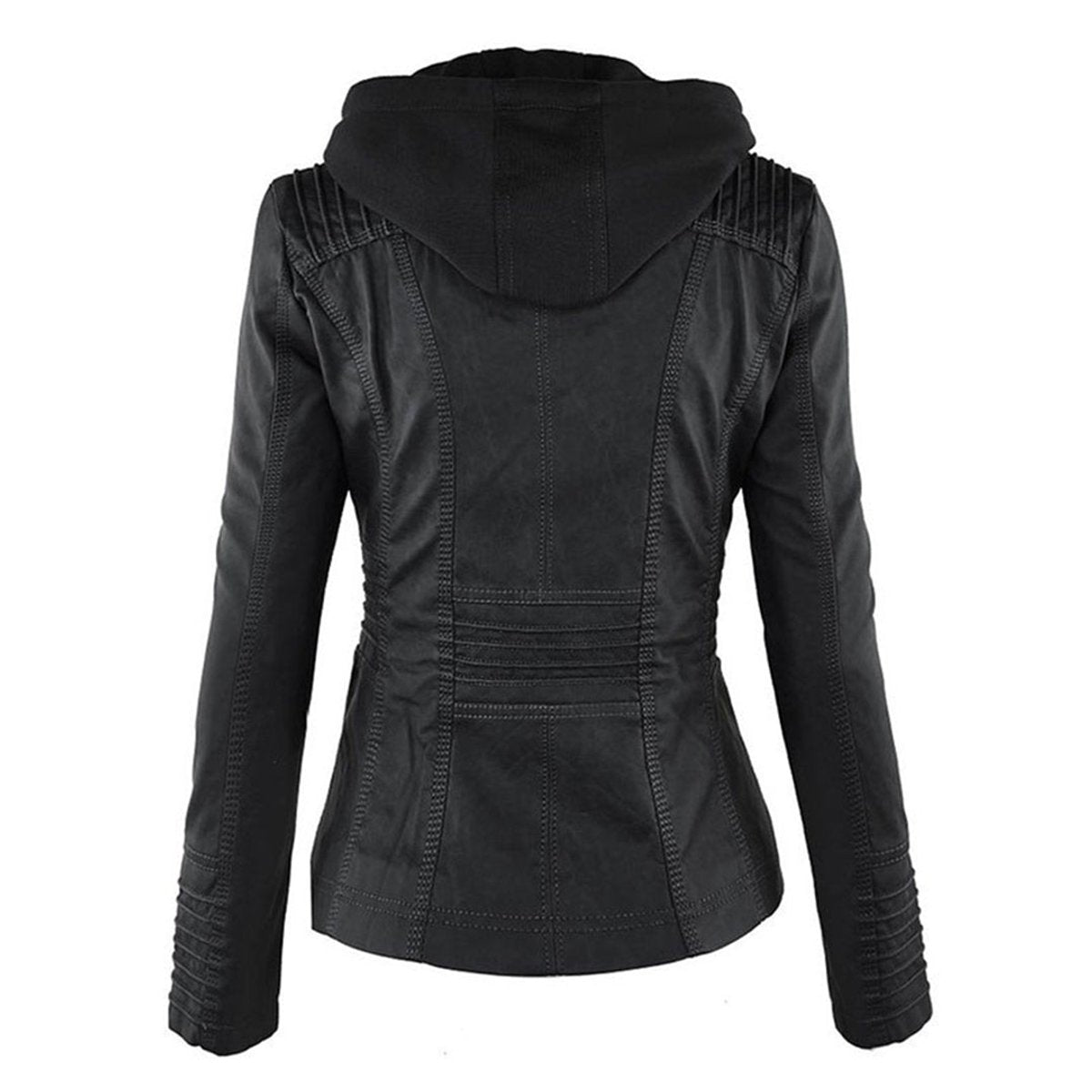 Hollis & June | Lucinda Hooded Moto Jacket with Removable Hood