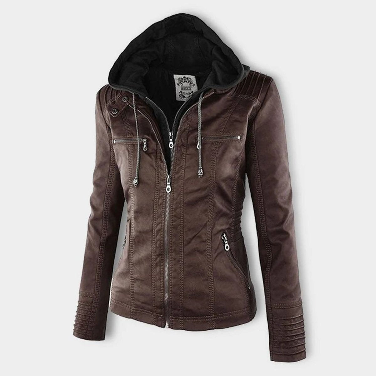 Hollis & June | Lucinda Hooded Moto Jacket with Removable Hood