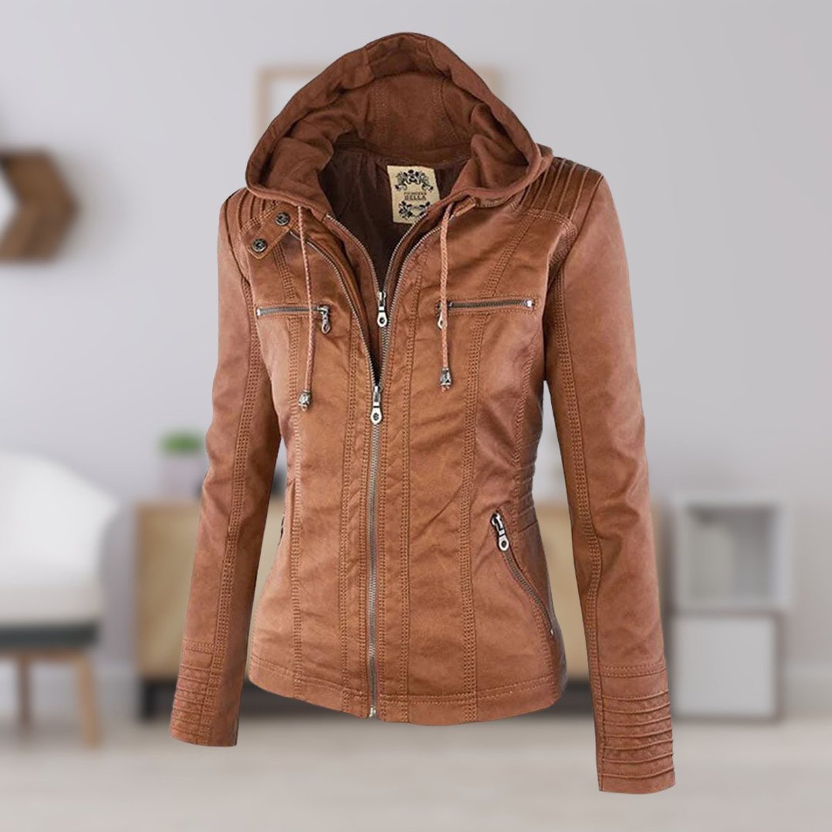 Hollis & June | Lucinda Hooded Moto Jacket with Removable Hood