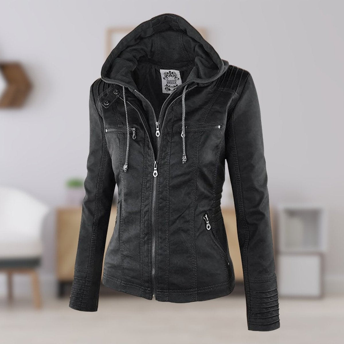 Hollis & June | Lucinda Hooded Moto Jacket with Removable Hood