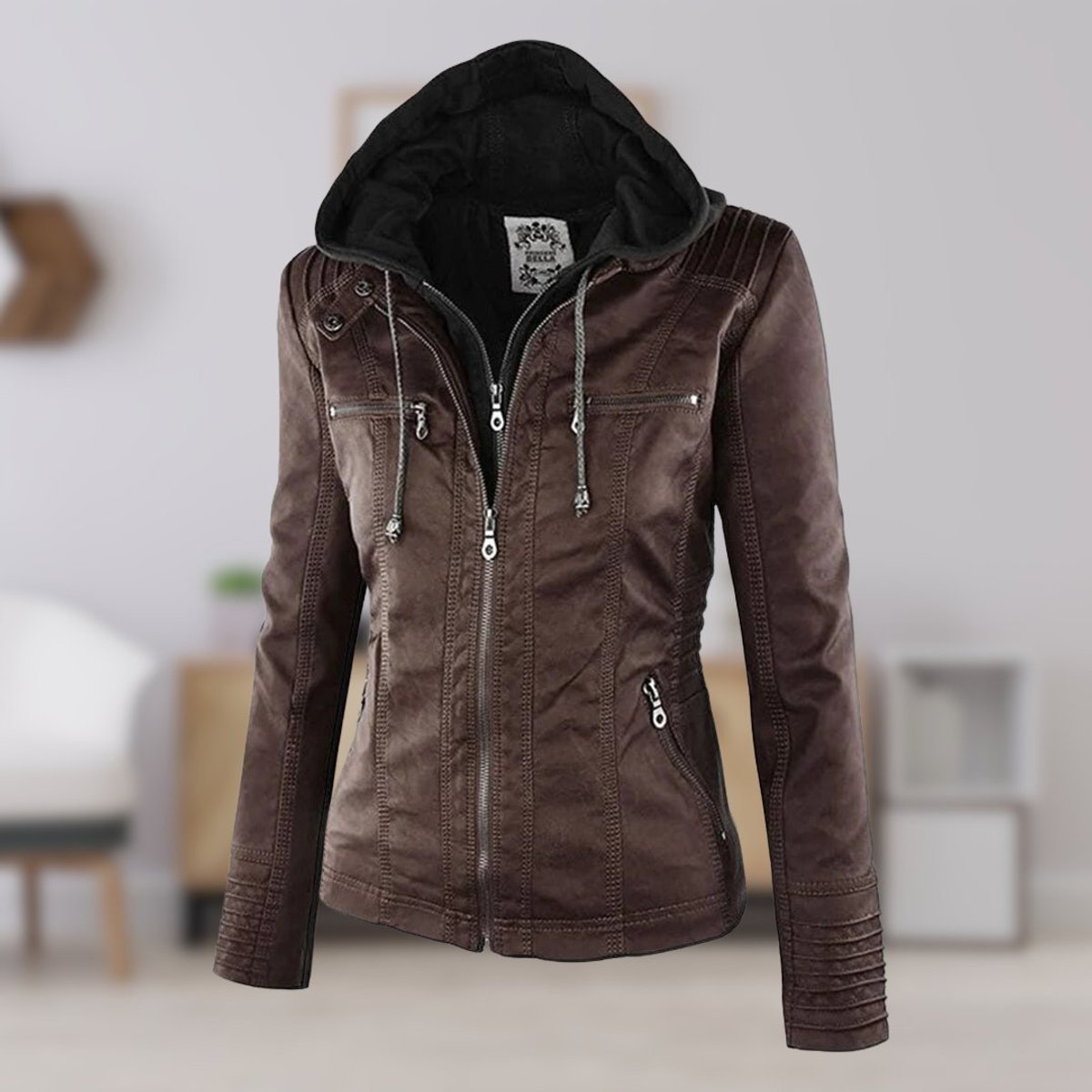 Hollis & June | Lucinda Hooded Moto Jacket with Removable Hood