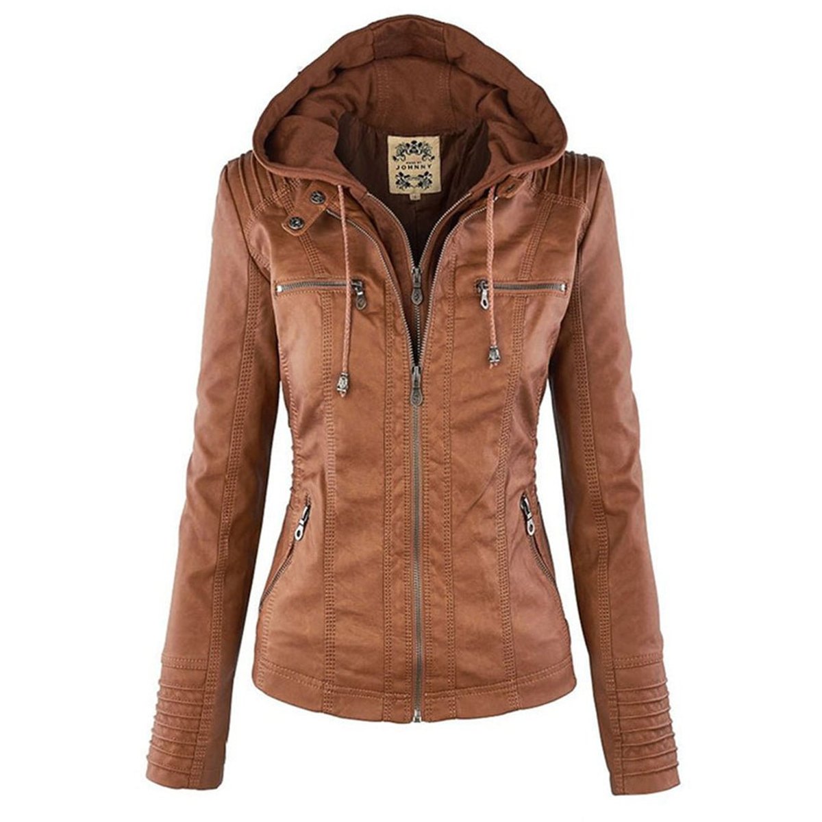 Hollis & June | Lucinda Hooded Moto Jacket with Removable Hood
