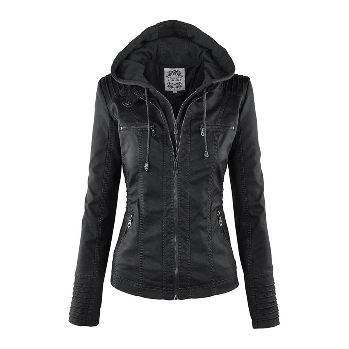 Hollis & June | Lucinda Hooded Moto Jacket with Removable Hood
