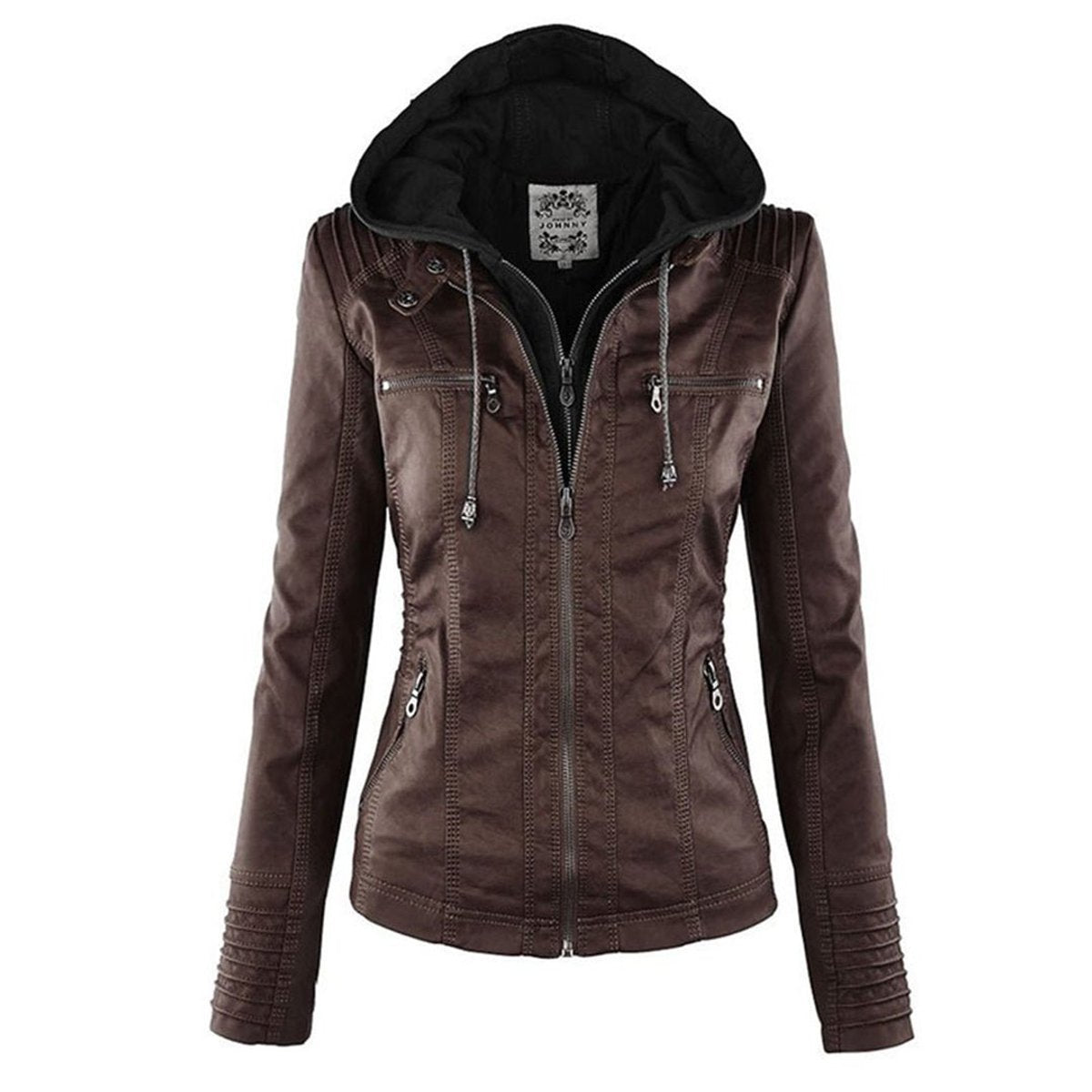 Hollis & June | Lucinda Hooded Moto Jacket with Removable Hood