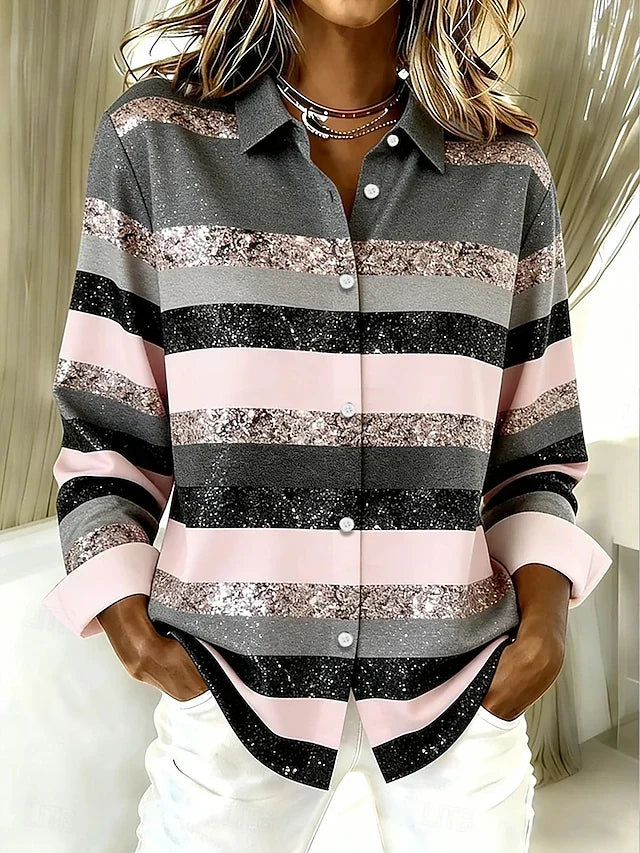 Hollis & June | Evancline Striped Button Blouse
