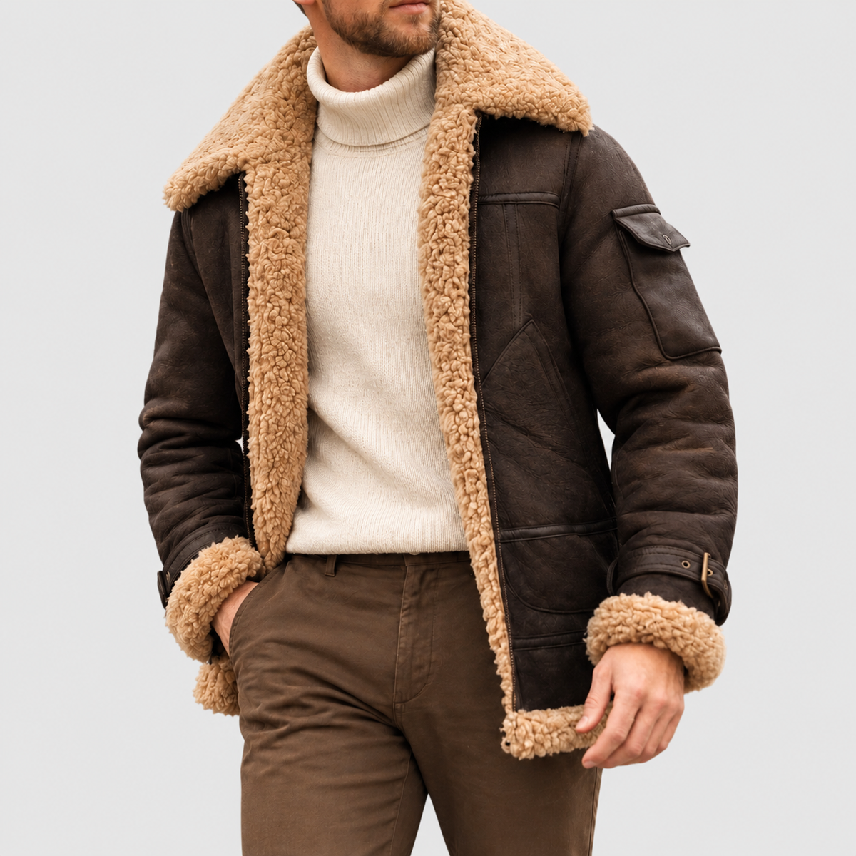 Hollis & June | Zayne Shearling-Collar Aviator Jacket